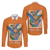 Aloha Hawaii Pua Manu Family Matching Short Sleeve Bodycon Dress and Hawaiian Shirt Hawaiian Bird of Paradise Flowers Stylized Stamp LT14 Dad's Shirt - Long Sleeve Orange - Polynesian Pride