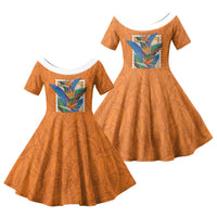 Aloha Hawaii Pua Manu Family Matching Short Sleeve Bodycon Dress and Hawaiian Shirt Hawaiian Bird of Paradise Flowers Stylized Stamp LT14 Daughter's Dress Orange - Polynesian Pride