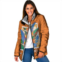 Aloha Hawaii Pua Manu Padded Jacket Hawaiian Bird of Paradise Flowers Stylized Stamp LT14 Women Orange - Polynesian Pride