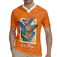 Aloha Hawaii Pua Manu Rugby Jersey Hawaiian Bird of Paradise Flowers Stylized Stamp LT14 - Polynesian Pride