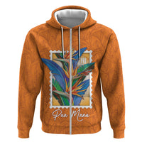 Aloha Hawaii Pua Manu Zip Hoodie Hawaiian Bird of Paradise Flowers Stylized Stamp LT14 Zip Hoodie Orange - Polynesian Pride