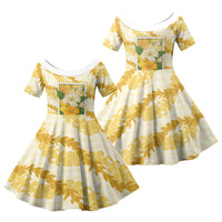 Aloha Hawaii Puakenikeni Family Matching Mermaid Dress and Hawaiian Shirt Hawaiian Lei Palaka Motifs Stylized Stamp LT14 Daughter's Dress Yellow - Polynesian Pride