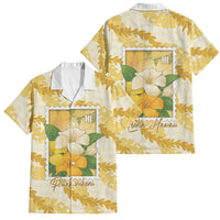 Aloha Hawaii Puakenikeni Family Matching Off The Shoulder Long Sleeve Dress and Hawaiian Shirt Hawaiian Lei Palaka Motifs Stylized Stamp LT14 Dad's Shirt - Short Sleeve Yellow - Polynesian Pride