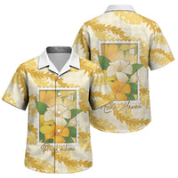 Aloha Hawaii Puakenikeni Family Matching Off Shoulder Short Dress and Hawaiian Shirt Hawaiian Lei Palaka Motifs Stylized Stamp LT14 Son's Shirt Yellow - Polynesian Pride