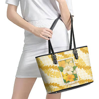 Aloha Hawaii Puakenikeni Leather Tote Bag Hawaiian Lei Palaka Motifs Stylized Stamp