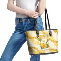 Aloha Hawaii Puakenikeni Leather Tote Bag Hawaiian Lei Palaka Motifs Stylized Stamp