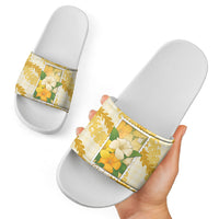 Aloha Hawaii Puakenikeni Slide Sandals Hawaiian Lei Palaka Motifs Stylized Stamp LT14 - Polynesian Pride