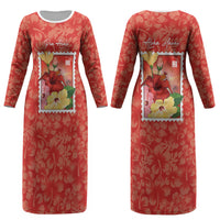 Aloha Hawaii Pua Aloalo Couples Matching Long Sleeve Bodycon Dress and Hawaiian Shirt Hawaiian Hibiscus Flowers Stylized Stamp LT14 - Polynesian Pride