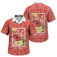 Aloha Hawaii Pua Aloalo Family Matching Off The Shoulder Long Sleeve Dress and Hawaiian Shirt Hawaiian Hibiscus Flowers Stylized Stamp LT14 Son's Shirt Red - Polynesian Pride
