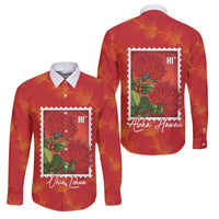 Aloha Hawaii Ohia Lehua Family Matching Off Shoulder Short Dress and Hawaiian Shirt Hawaiian Lei Stylized Stamp LT14 Dad's Shirt - Long Sleeve Red - Polynesian Pride