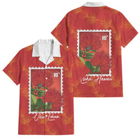 Aloha Hawaii Ohia Lehua Family Matching Tank Maxi Dress and Hawaiian Shirt Hawaiian Lei Stylized Stamp LT14 Dad's Shirt - Short Sleeve Red - Polynesian Pride
