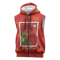 Aloha Hawaii Ohia Lehua Sleeveless Zip Hoodie Hawaiian Lei Stylized Stamp LT14 Red - Polynesian Pride