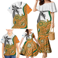 Custom Fiji And Australia Rugby Family Matching Mermaid Dress and Hawaiian Shirt Fijian Palm Tree Mix Aussie Kangaroo LT14 - Polynesian Pride
