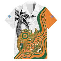 Custom Fiji And Australia Rugby Family Matching Off Shoulder Maxi Dress and Hawaiian Shirt Fijian Palm Tree Mix Aussie Kangaroo LT14 Dad's Shirt - Short Sleeve Gold - Polynesian Pride