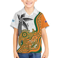 Custom Fiji And Australia Rugby Family Matching Short Sleeve Bodycon Dress and Hawaiian Shirt Fijian Palm Tree Mix Aussie Kangaroo LT14 Son's Shirt Gold - Polynesian Pride