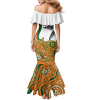 Custom Fiji And Australia Rugby Mermaid Dress Fijian Palm Tree Mix Aussie Kangaroo LT14 - Polynesian Pride