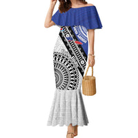 Fiji an Samoa Rugby Custom Family Matching Mermaid Dress and Hawaiian Shirt Flying Fijians Manu Samoa Together Pacific LT14 Mom's Dress Blue - Polynesian Pride