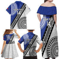 Fiji an Samoa Rugby Custom Family Matching Off Shoulder Maxi Dress and Hawaiian Shirt Flying Fijians Manu Samoa Together Pacific LT14 - Polynesian Pride