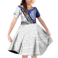 Fiji an Samoa Rugby Custom Family Matching Off Shoulder Short Dress and Hawaiian Shirt Flying Fijians Manu Samoa Together Pacific LT14 Daughter's Dress Blue - Polynesian Pride