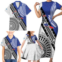 Fiji an Samoa Rugby Custom Family Matching Short Sleeve Bodycon Dress and Hawaiian Shirt Flying Fijians Manu Samoa Together Pacific LT14 - Polynesian Pride
