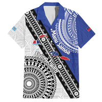Fiji an Samoa Rugby Custom Family Matching Tank Maxi Dress and Hawaiian Shirt Flying Fijians Manu Samoa Together Pacific LT14 Dad's Shirt - Short Sleeve Blue - Polynesian Pride