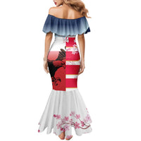 USA and Japan Rugby Custom Family Matching Mermaid Dress and Hawaiian Shirt Eagles Brave Blossoms Together Pacific - Polynesian Pride