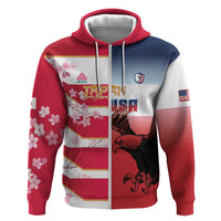 USA and Japan Rugby Custom Zip Hoodie Eagles Brave Blossoms Together Pacific - Polynesian Pride