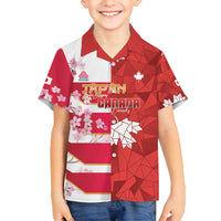 Canada and Japan Rugby Custom Family Matching Off Shoulder Short Dress and Hawaiian Shirt Canucks Brave Blossoms Together Pacific LT14 Son's Shirt Red - Polynesian Pride