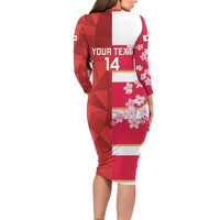 Canada and Japan Rugby Custom Long Sleeve Bodycon Dress Canucks Brave Blossoms Together Pacific - Polynesian Pride