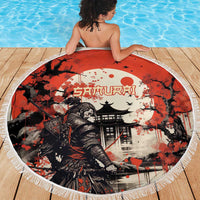 Samurai Warrior Japan Beach Blanket Red-blossomed Tree Classic Japanese Stylized - Polynesian Pride