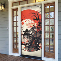 Samurai Warrior Japan Door Cover Red-blossomed Tree Classic Japanese Stylized - Polynesian Pride
