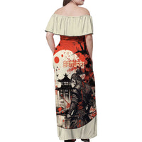 Samurai Warrior Japan Family Matching Off Shoulder Maxi Dress and Hawaiian Shirt Red-blossomed Tree Classic Japanese Stylized - Polynesian Pride