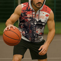 Samurai Warrior Japan Sleeveless Zip Hoodie Red-blossomed Tree Classic Japanese Stylized - Polynesian Pride