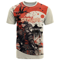 Samurai Warrior Japan T Shirt Red-blossomed Tree Classic Japanese Stylized - Polynesian Pride