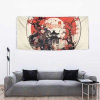 Samurai Warrior Japan Tapestry Red-blossomed Tree Classic Japanese Stylized - Polynesian Pride