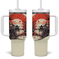 Samurai Warrior Japan Tumbler With Handle Red-blossomed Tree Classic Japanese Stylized - Polynesian Pride