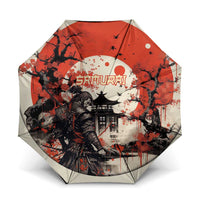 Samurai Warrior Japan Umbrella Red-blossomed Tree Classic Japanese Stylized - Polynesian Pride