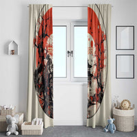 Samurai Warrior Japan Window Curtain Red-blossomed Tree Classic Japanese Stylized - Polynesian Pride
