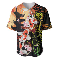 Hawaiian and Japanese Baseball Jersey Koi Fish With Kanaka Polynesian Tattoo LT14 Black - Polynesian Pride