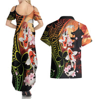 Hawaiian and Japanese Couples Matching Summer Maxi Dress and Hawaiian Shirt Koi Fish With Kanaka Polynesian Tattoo LT14 - Polynesian Pride