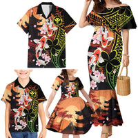 Hawaiian and Japanese Family Matching Mermaid Dress and Hawaiian Shirt Koi Fish With Kanaka Polynesian Tattoo LT14 - Polynesian Pride