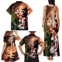 Hawaiian and Japanese Family Matching Tank Maxi Dress and Hawaiian Shirt Koi Fish With Kanaka Polynesian Tattoo - Polynesian Pride