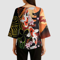 Hawaiian and Japanese Kimono Sleeve Blouse Koi Fish With Kanaka Polynesian Tattoo - Polynesian Pride