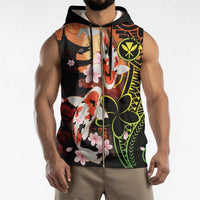 Hawaiian and Japanese Sleeveless Zip Hoodie Koi Fish With Kanaka Polynesian Tattoo - Polynesian Pride