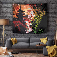 Hawaiian and Japanese Tapestry Koi Fish With Kanaka Polynesian Tattoo LT14 Black - Polynesian Pride