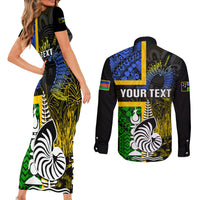 Personalised South Sea Islanders Couples Matching Short Sleeve Bodycon Dress and Long Sleeve Button Shirts Kanakas With New Caledonia Coat Of Arms LT14 - Polynesian Pride
