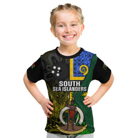 Personalised South Sea Islanders Kid T Shirt Kanakas With Vanuatu Coat Of Arms LT14 Black - Polynesian Pride