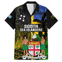 Personalised South Sea Islanders Family Matching Off Shoulder Long Sleeve Dress and Hawaiian Shirt Kanakas With Fiji Coat Of Arms LT14 Dad's Shirt - Short Sleeve Black - Polynesian Pride