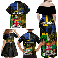 Personalised South Sea Islanders Family Matching Off Shoulder Maxi Dress and Hawaiian Shirt Kanakas With Fiji Coat Of Arms LT14 - Polynesian Pride