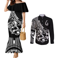Personalised Polynesia Couples Matching Mermaid Dress and Long Sleeve Button Shirts Fish Hook Tattoo Go Fishing Polynesian Pattern Black LT14 Black - Polynesian Pride